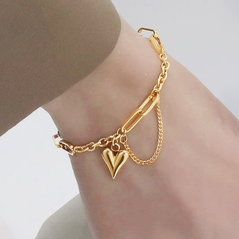 Jewels Galaxy Gold-Plated Anti Tarnish Heart Themed Charm Bracelet