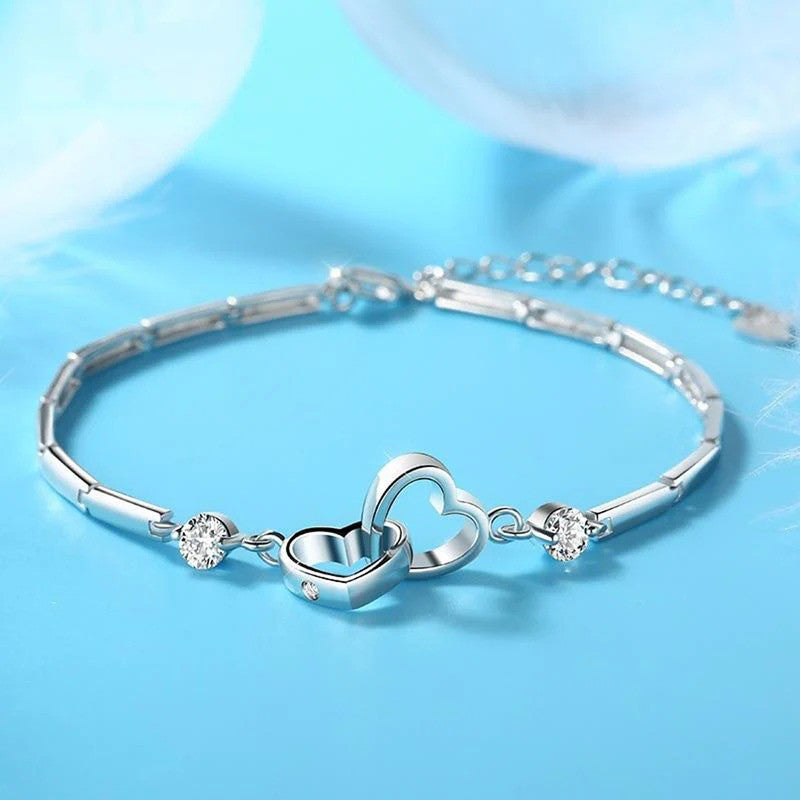 Jewels Galaxy Silver Plated Heart Themed Anti Tarnish Bracelet