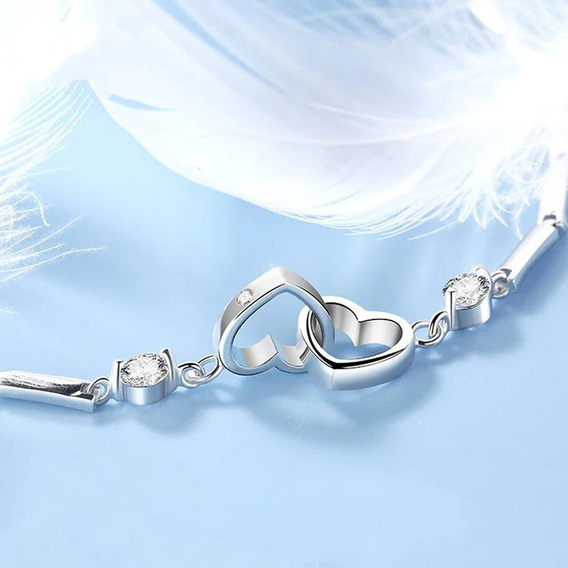 Jewels Galaxy Silver Plated Heart Themed Anti Tarnish Bracelet