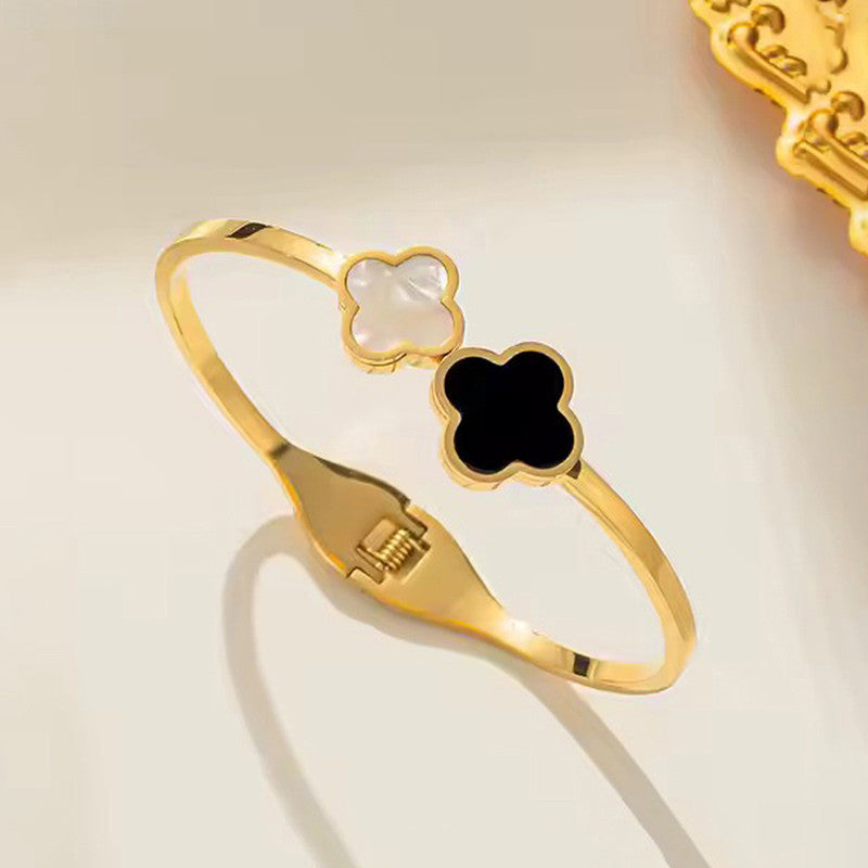 Jewels Galaxy Stainless Steel Bangle-Style Anti Tarnish Clover Bracelet