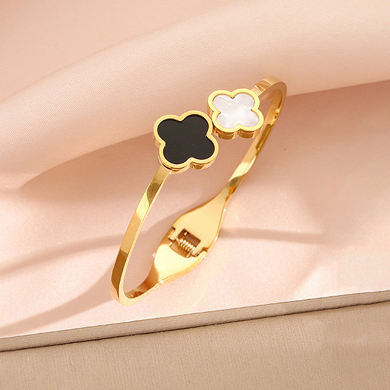Jewels Galaxy Stainless Steel Bangle-Style Anti Tarnish Clover Bracelet