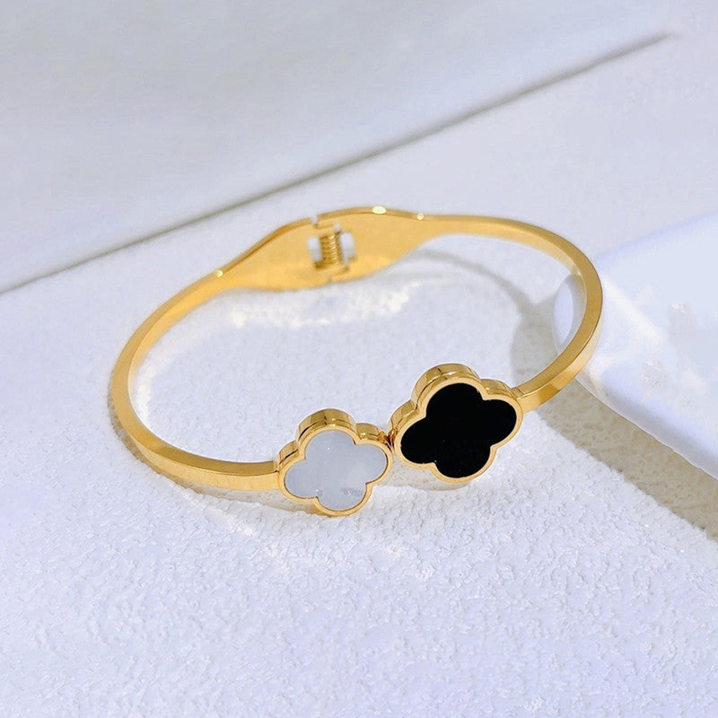 Jewels Galaxy Stainless Steel Bangle-Style Anti Tarnish Clover Bracelet