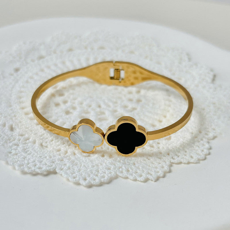 Jewels Galaxy Stainless Steel Bangle-Style Anti Tarnish Clover Bracelet