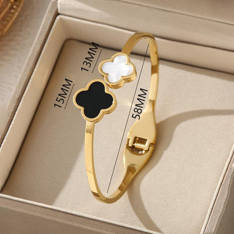 Jewels Galaxy Stainless Steel Bangle-Style Anti Tarnish Clover Bracelet