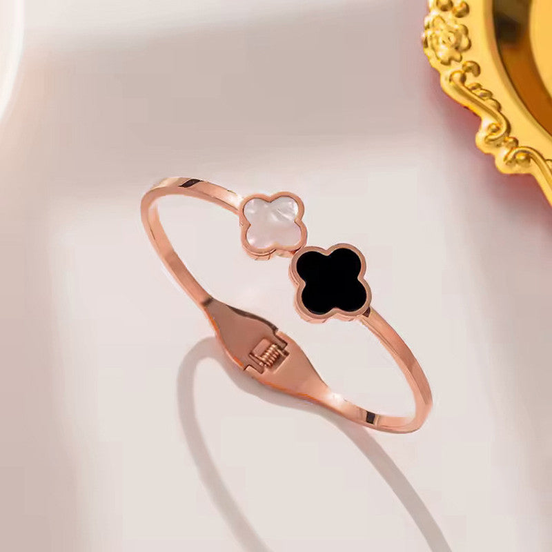 Jewels Galaxy Stainless Steel Bangle-Style Anti Tarnish Clover Bracelet