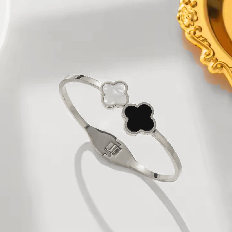 Jewels Galaxy Stainless Steel Bangle-Style Anti Tarnish Clover Bracelet