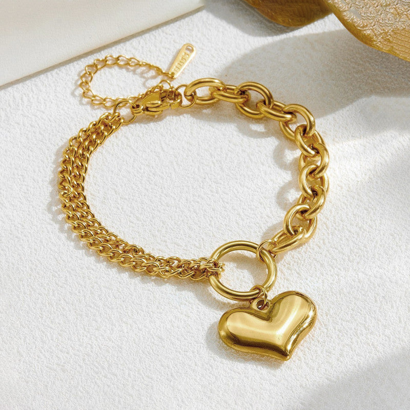 Jewels Galaxy Gold-Plated Anti Tarnish Heart Themed Charm Bracelet