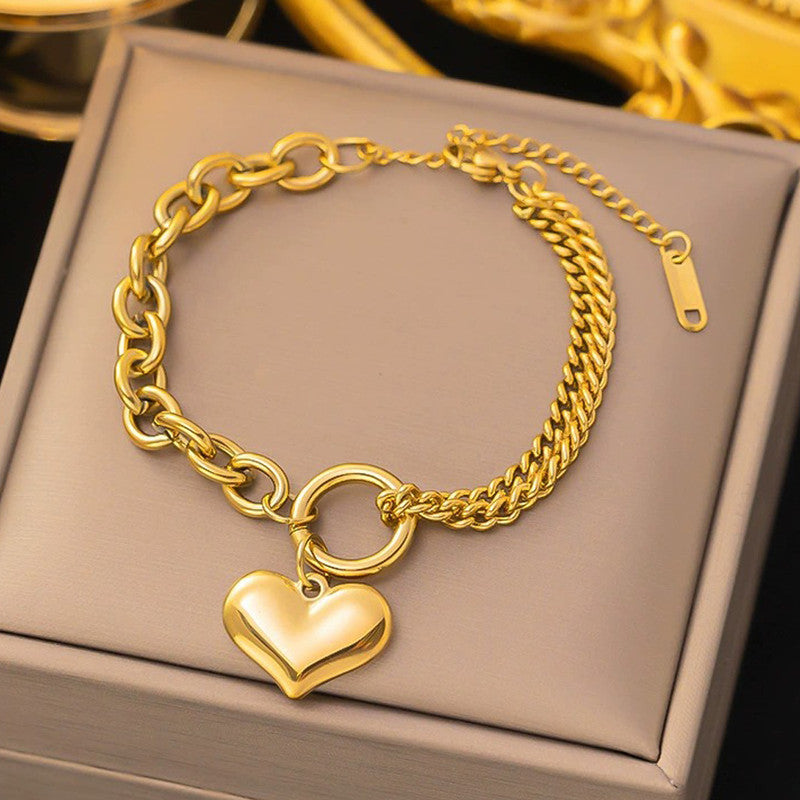 Jewels Galaxy Gold-Plated Anti Tarnish Heart Themed Charm Bracelet
