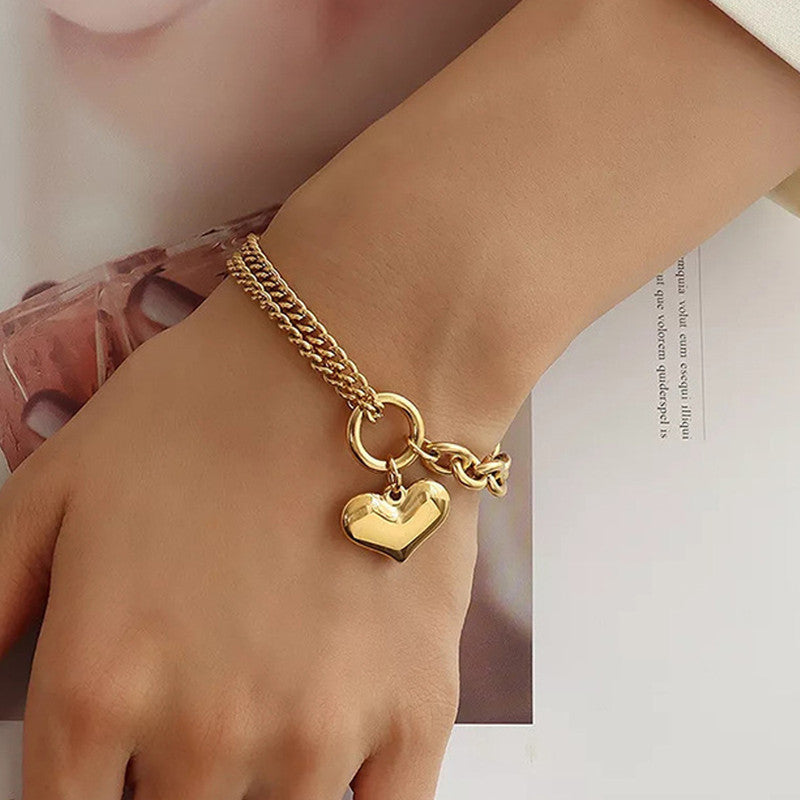 Jewels Galaxy Gold-Plated Anti Tarnish Heart Themed Charm Bracelet