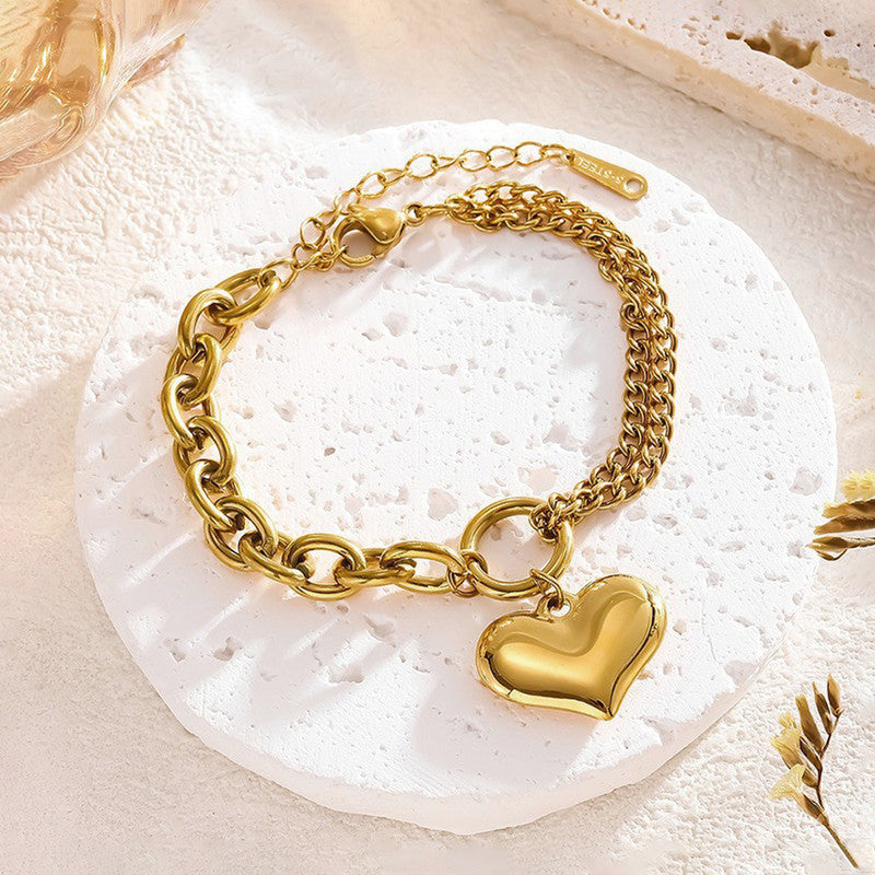 Jewels Galaxy Gold-Plated Anti Tarnish Heart Themed Charm Bracelet