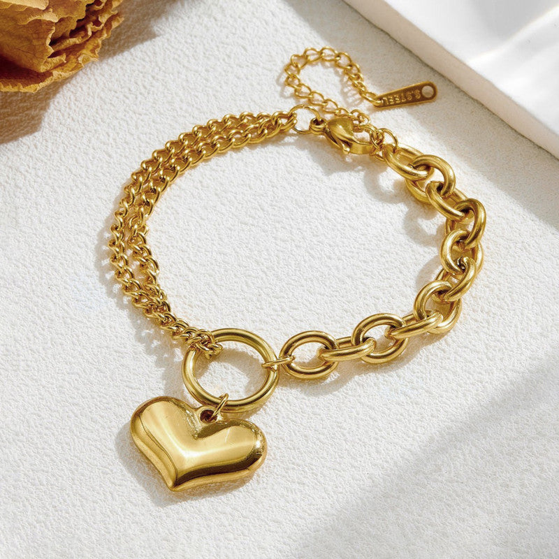 Jewels Galaxy Gold-Plated Anti Tarnish Heart Themed Charm Bracelet