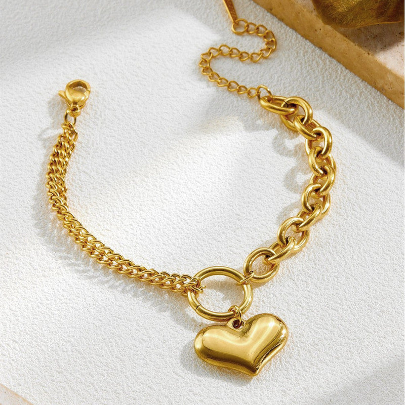 Jewels Galaxy Gold-Plated Anti Tarnish Heart Themed Charm Bracelet