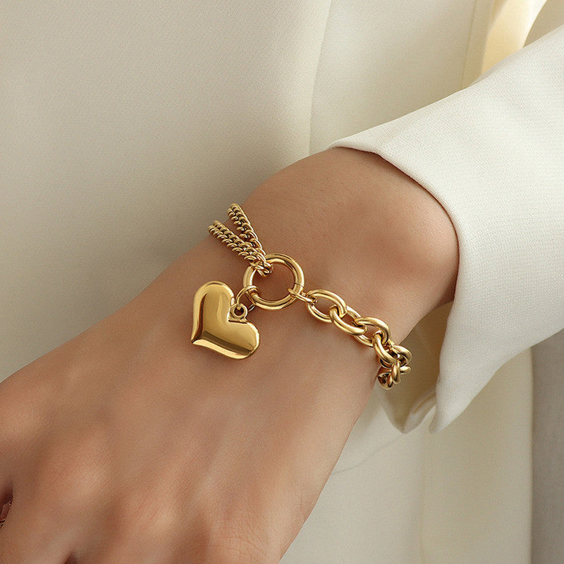 Jewels Galaxy Gold-Plated Anti Tarnish Heart Themed Charm Bracelet
