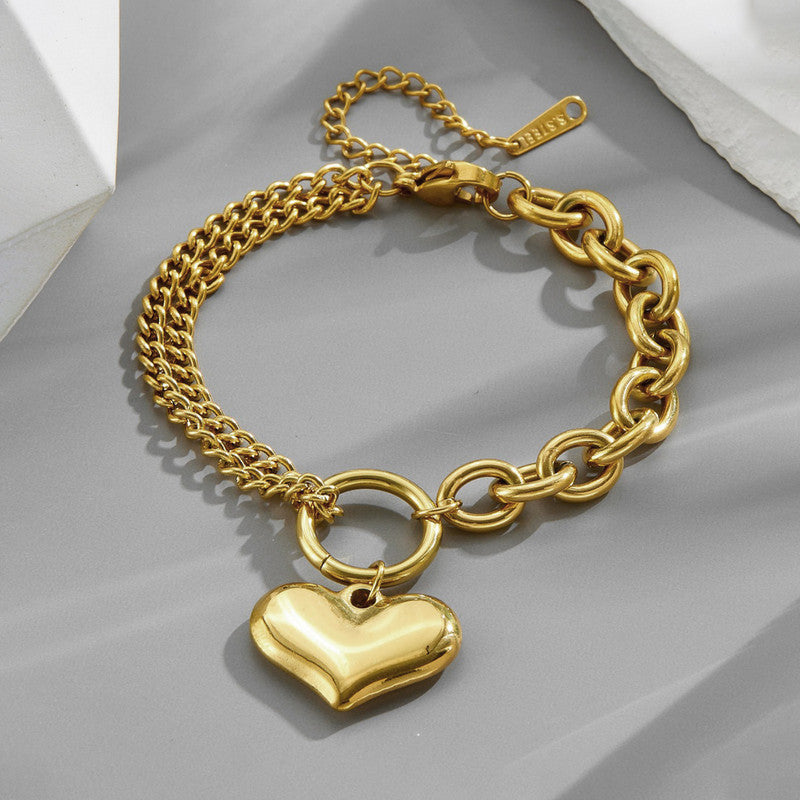 Jewels Galaxy Gold-Plated Anti Tarnish Heart Themed Charm Bracelet