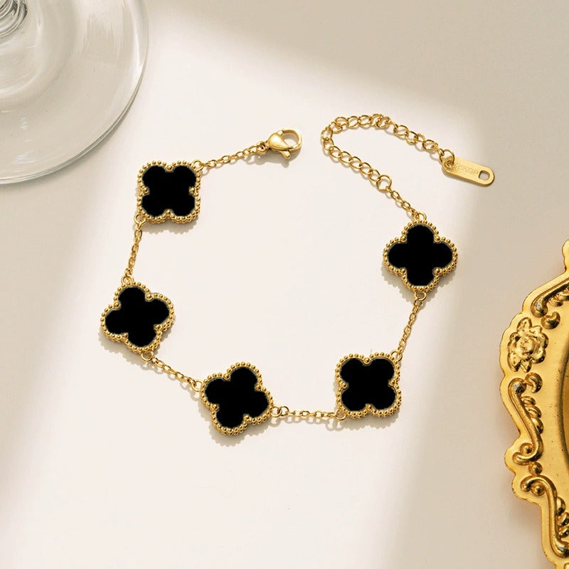 Jewels Galaxy Stainless Steel Gold Plated Anti Tarnish Clover Bracelet For Girls And Women