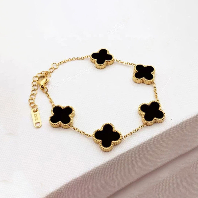 Jewels Galaxy Stainless Steel Gold Plated Anti Tarnish Clover Bracelet For Girls And Women