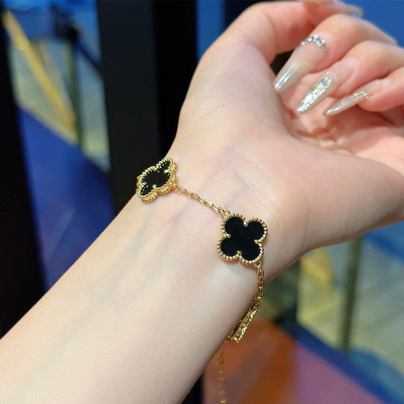 Jewels Galaxy Stainless Steel Gold Plated Anti Tarnish Clover Bracelet For Girls And Women