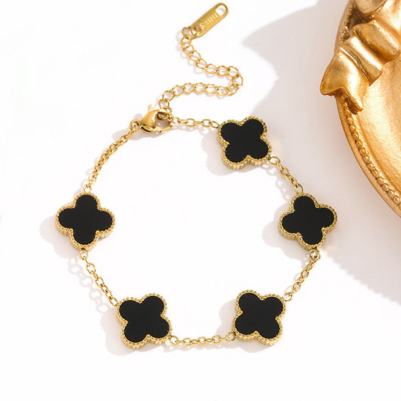 Jewels Galaxy Stainless Steel Gold Plated Anti Tarnish Clover Bracelet For Girls And Women