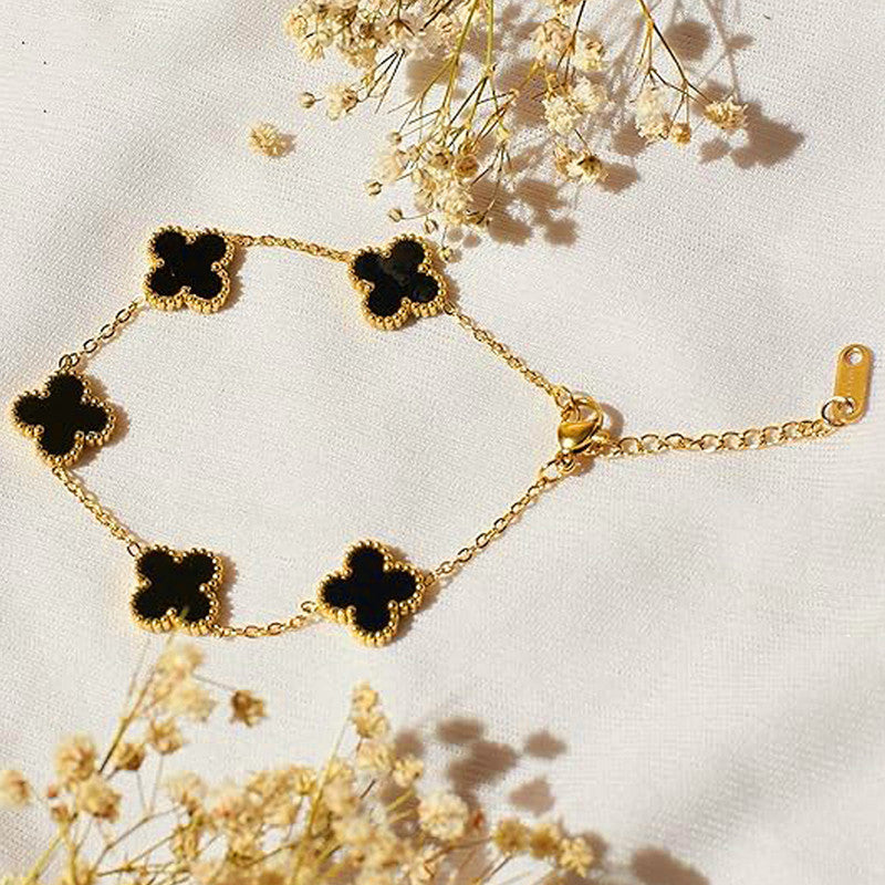 Jewels Galaxy Stainless Steel Gold Plated Anti Tarnish Clover Bracelet For Girls And Women