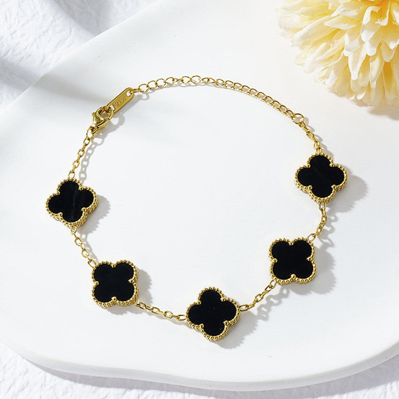 Jewels Galaxy Stainless Steel Gold Plated Anti Tarnish Clover Bracelet For Girls And Women