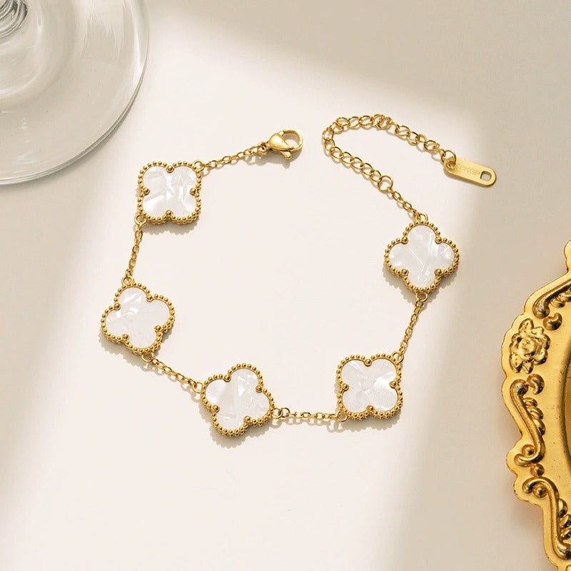 Jewels Galaxy Stainless Steel Gold Plated Anti Tarnish Clover Bracelet For Girls And Women