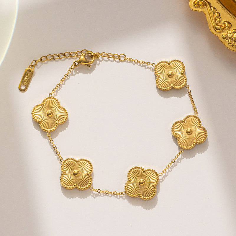 Jewels Galaxy Stainless Steel Gold Plated Anti Tarnish Clover Bracelet For Girls And Women