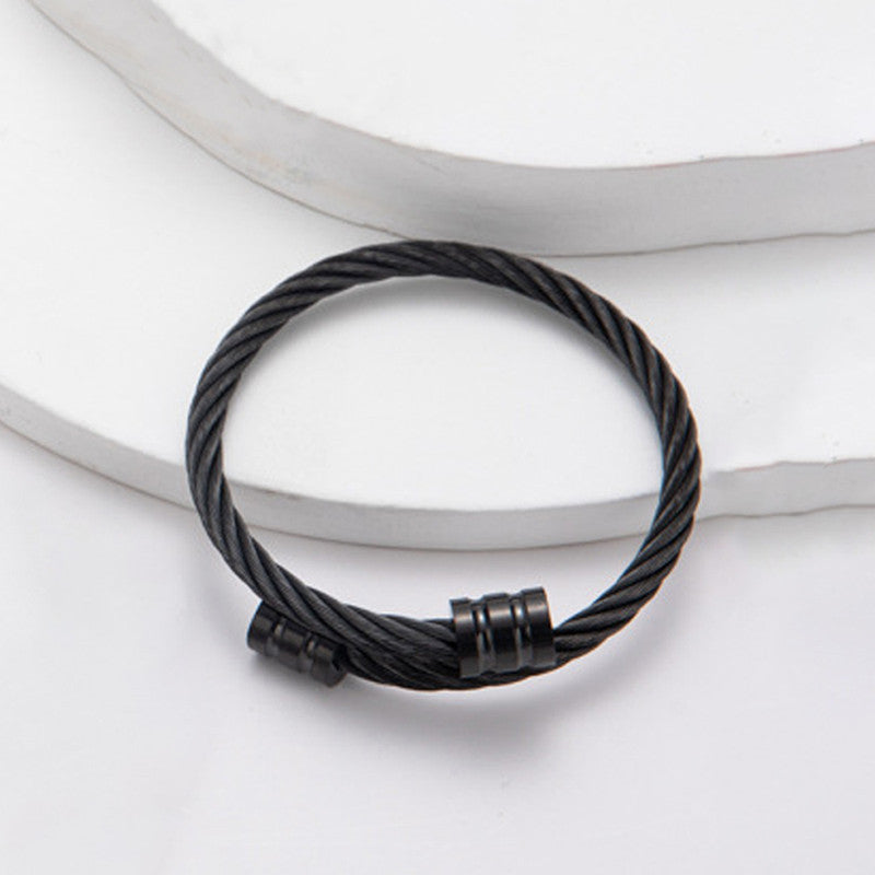 Jewels Galaxy Black Silver Plated Stainless Steel Anti Tarnish Rope Design Cuff Bracelet For Men