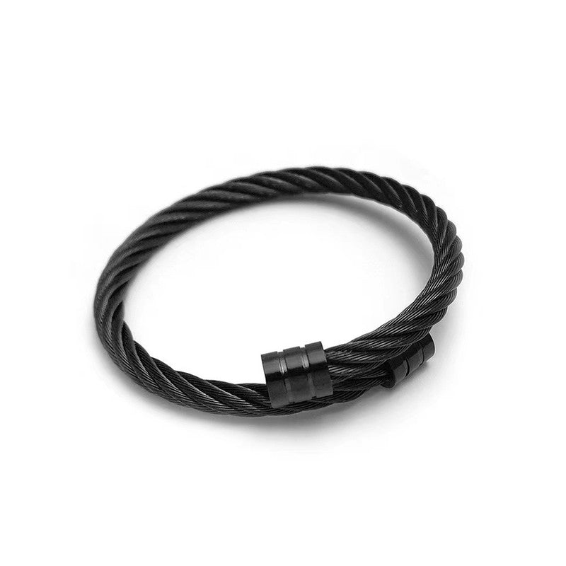 Jewels Galaxy Black Silver Plated Stainless Steel Anti Tarnish Rope Design Cuff Bracelet For Men