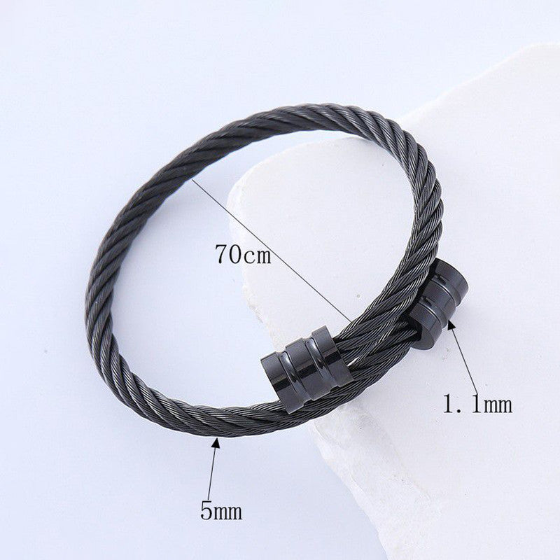 Jewels Galaxy Black Silver Plated Stainless Steel Anti Tarnish Rope Design Cuff Bracelet For Men