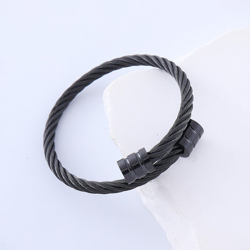 Jewels Galaxy Black Silver Plated Stainless Steel Anti Tarnish Rope Design Cuff Bracelet For Men