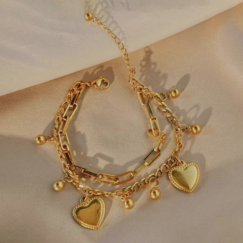 Jewels Galaxy Gold Plated Stainless Steel Anti Tarnish Heart themed Wraparound Bracelet For Women