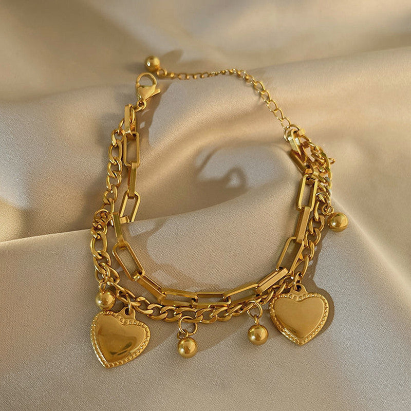 Jewels Galaxy Gold Plated Stainless Steel Anti Tarnish Heart themed Wraparound Bracelet For Women