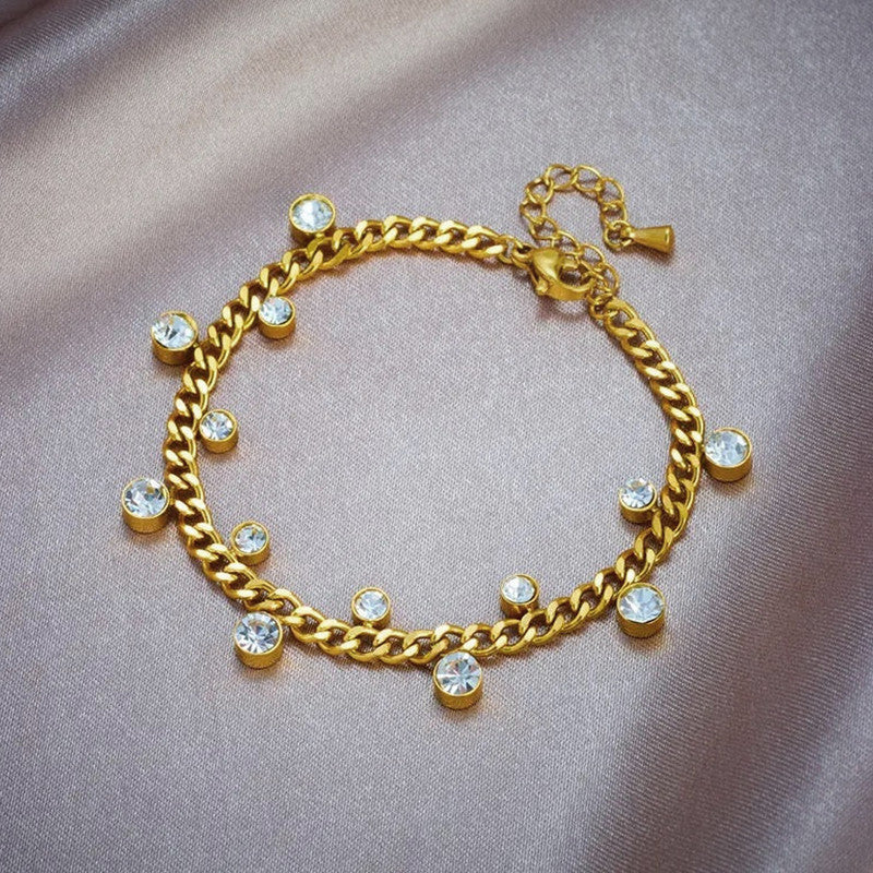 Jewels Galaxy Gold Plated Stainless Steel Anti Tarnish Crystal Accents Dainty Wraparound Bracelet