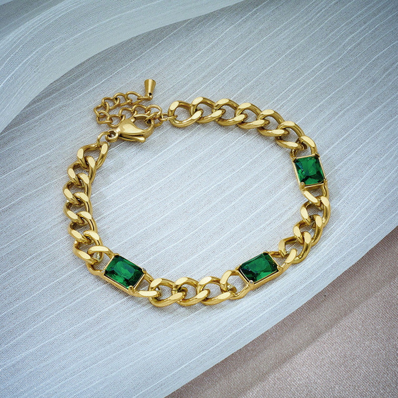 Jewels Galaxy Gold Plated Stainless Steel Anti Tarnish Green Crystals Cuban Wraparound Bracelet