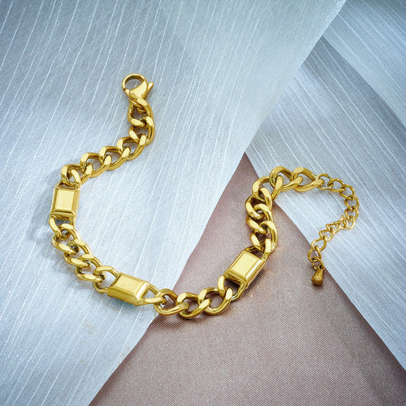 Jewels Galaxy Gold Plated Stainless Steel Anti Tarnish Green Crystals Cuban Wraparound Bracelet