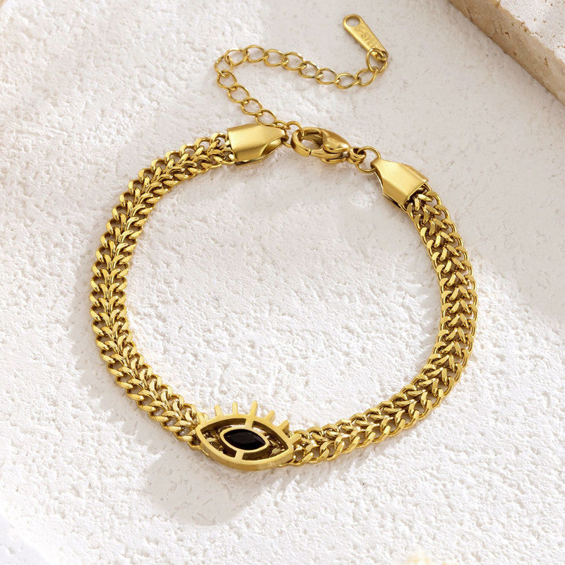 Jewels Galaxy Gold Plated Stainless Steel Anti Tarnish Evil Eye themed Wraparound Bracelet
