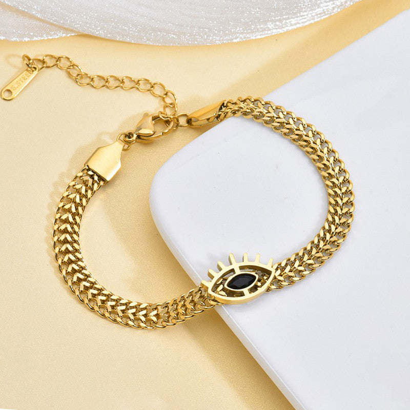 Jewels Galaxy Gold Plated Stainless Steel Anti Tarnish Evil Eye themed Wraparound Bracelet