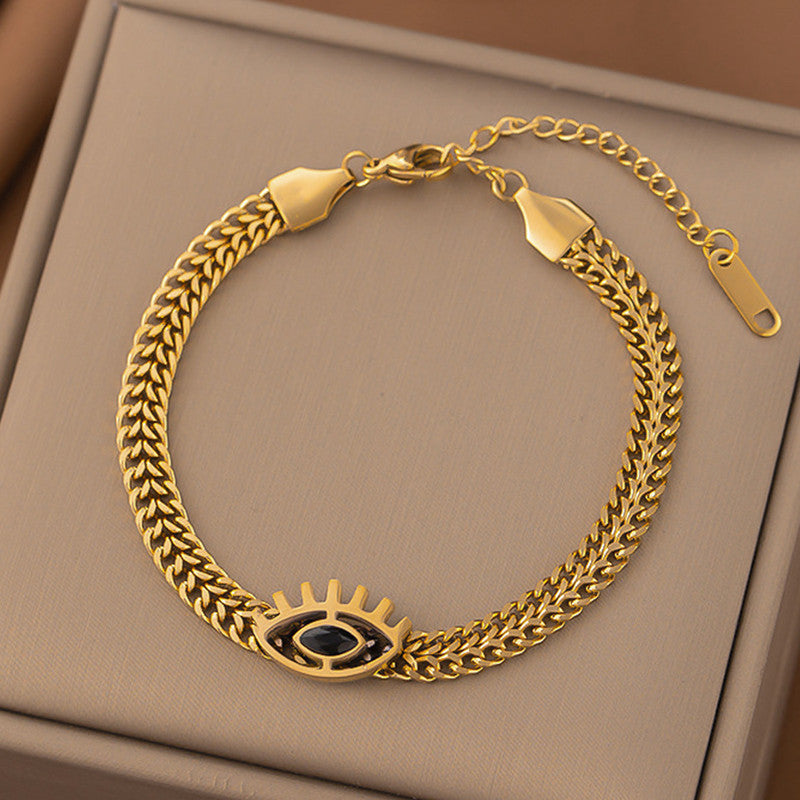 Jewels Galaxy Gold Plated Stainless Steel Anti Tarnish Evil Eye themed Wraparound Bracelet
