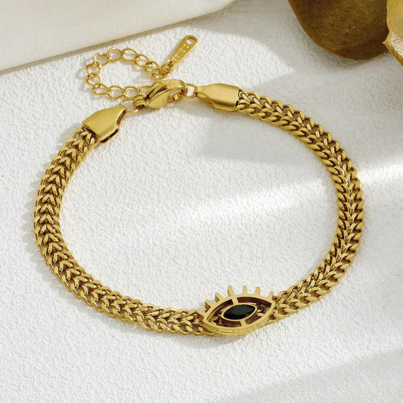 Jewels Galaxy Gold Plated Stainless Steel Anti Tarnish Evil Eye themed Wraparound Bracelet