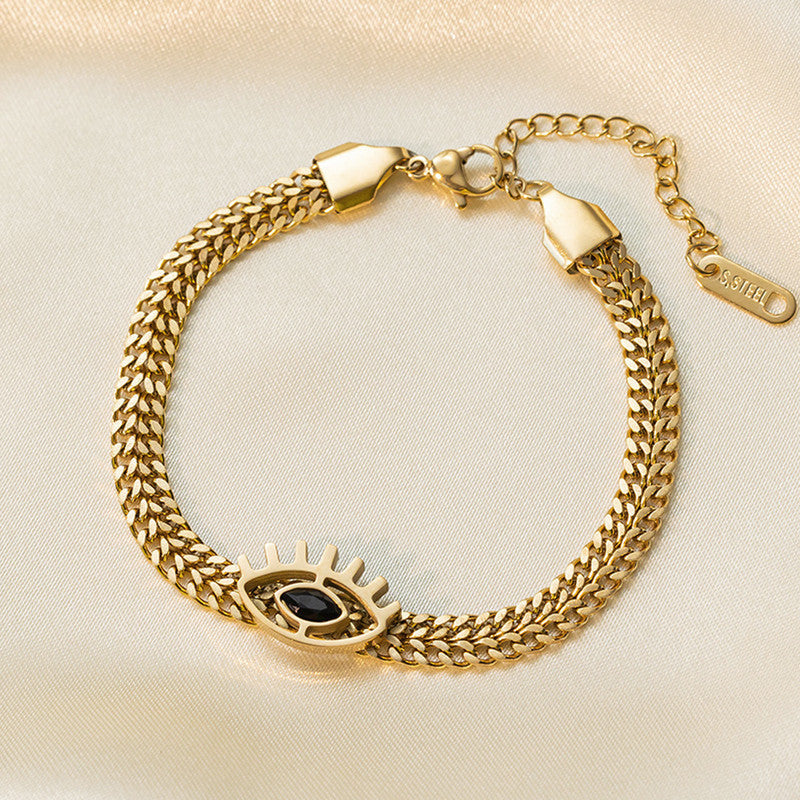 Jewels Galaxy Gold Plated Stainless Steel Anti Tarnish Evil Eye themed Wraparound Bracelet