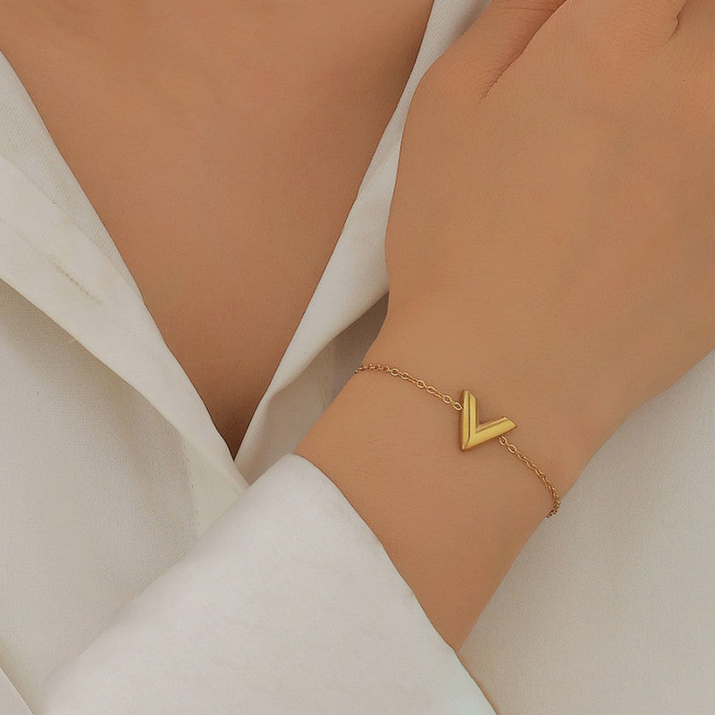 Jewels Galaxy Gold Plated Stainless Steel Anti Tarnish V-Shaped Wraparound Bracelet For Women
