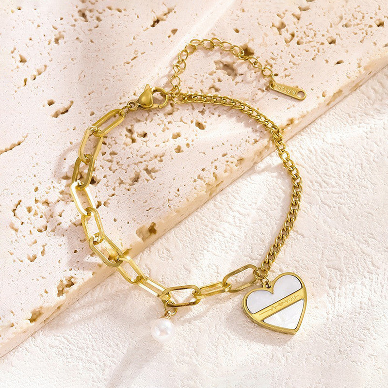 Jewels Galaxy Gold Plated Stainless Steel Anti Tarnish Heart themed Wraparound Bracelet For Women
