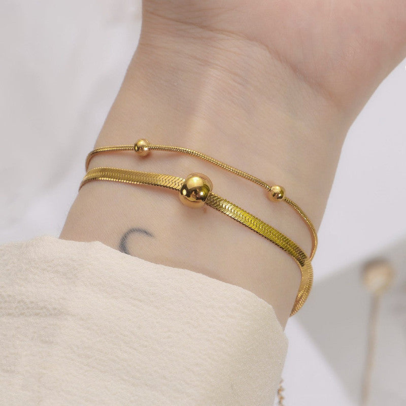 Jewels Galaxy Gold Plated Stainless Steel Anti Tarnish Snake chain Geometric Wraparound Bracelet