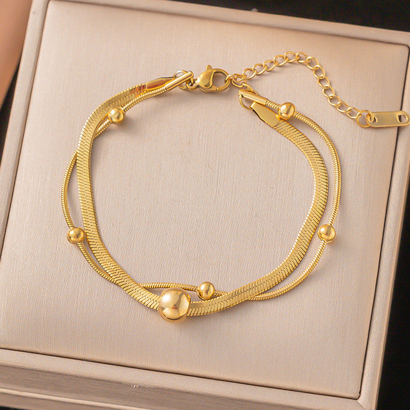 Jewels Galaxy Gold Plated Stainless Steel Anti Tarnish Snake chain Geometric Wraparound Bracelet