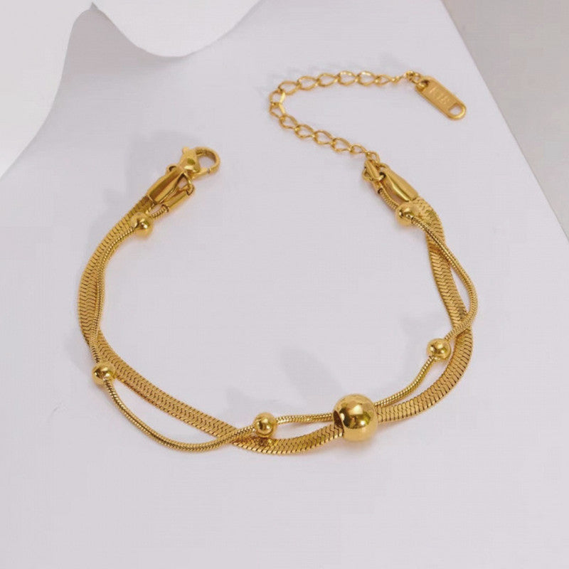 Jewels Galaxy Gold Plated Stainless Steel Anti Tarnish Snake chain Geometric Wraparound Bracelet