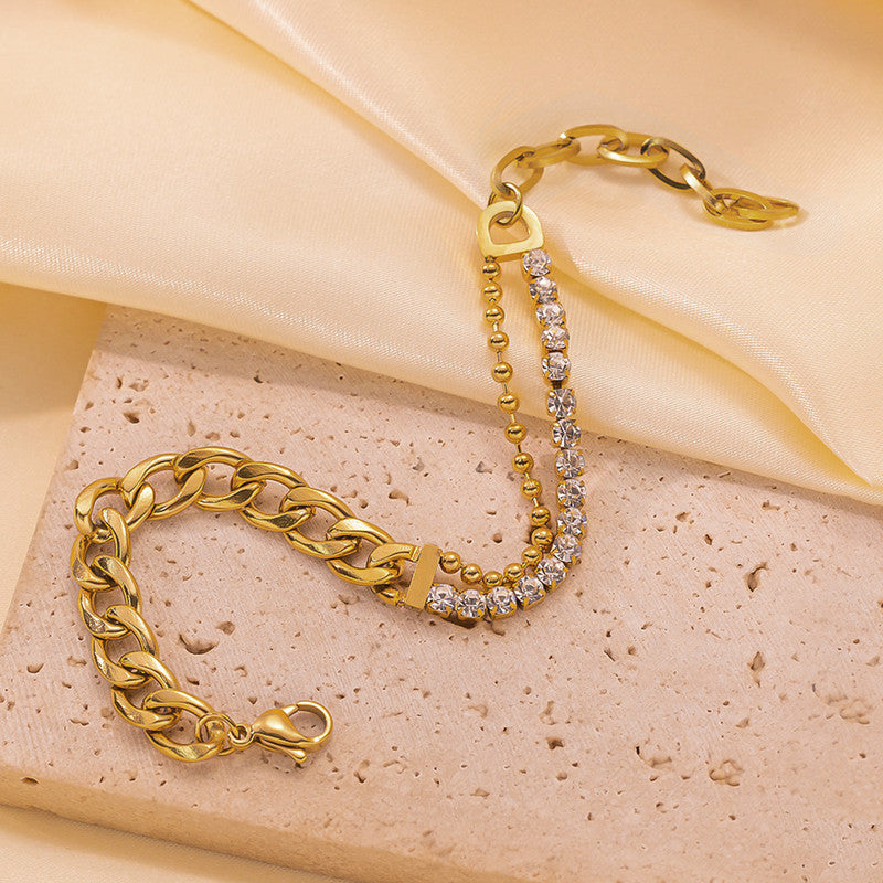 Jewels Galaxy Gold Plated Stainless Steel Anti Tarnish Stone Studded Miami Cuban Link Bracelet