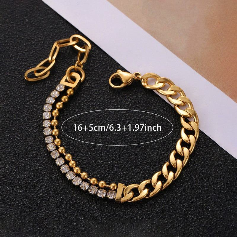 Jewels Galaxy Gold Plated Stainless Steel Anti Tarnish Stone Studded Miami Cuban Link Bracelet