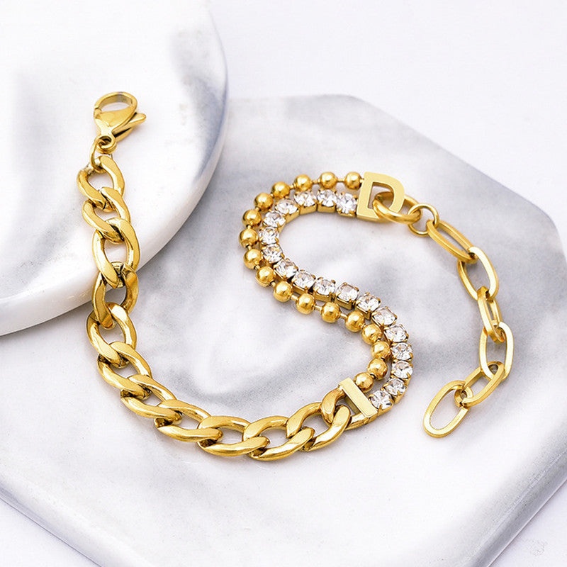 Jewels Galaxy Gold Plated Stainless Steel Anti Tarnish Stone Studded Miami Cuban Link Bracelet