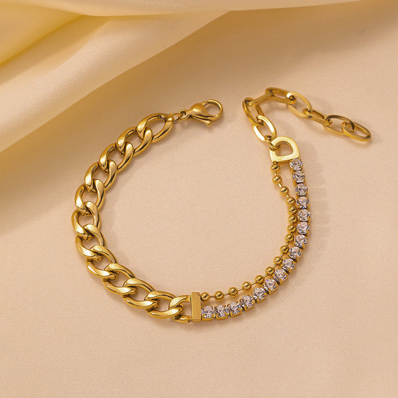 Jewels Galaxy Gold Plated Stainless Steel Anti Tarnish Stone Studded Miami Cuban Link Bracelet