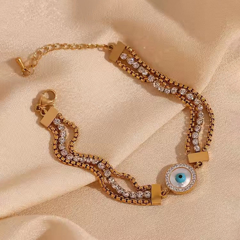 Jewels Galaxy Gold Plated Stainless Steel Anti-Tarnish Evil Eye Wraparound Bracelet
